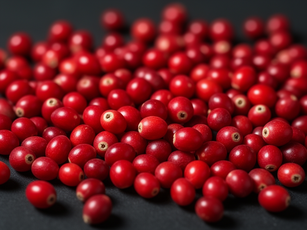 Svezo ubran nar rasece na pola, crveni blistavi semeni prikazani na tamnoj podlozi, detaljna naturalisticka makro fotografija